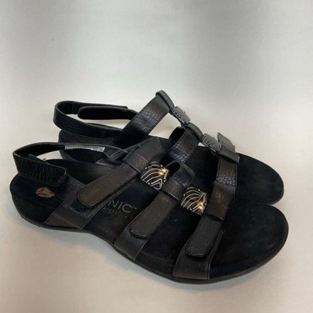 Vionic Amber Black‎ Strappy Adjustable Comfort Sandals Women Size 10